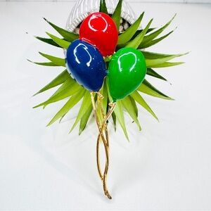 Vintage Red Blue Green Enamel Balloons Large Gold Tone Brooch 4.25”